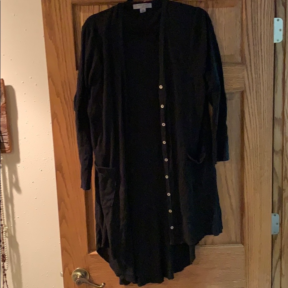 Long black button up sweater